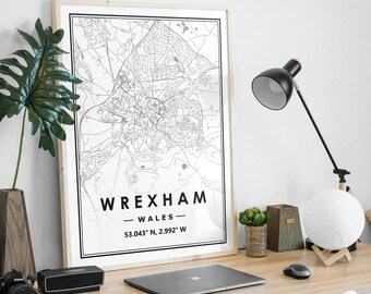 WREXHAM WALES  map minimal Scandinavian Nordic home decoration, Living room, bedroom, kitchen artwork print
