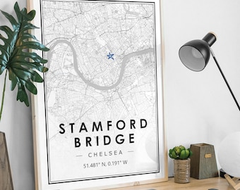 STAMFORD BRIDGE CHELSEA Portrait map minimal Football club home decoration, Soccer Living room, bedroom,  artwork print Map Prints