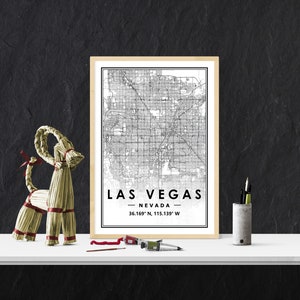 LAS VEGAS USA Karte Druck minimale skandinavische nordische Dekoration, Wohnzimmer, Schlafzimmer, Küche Kunstwerk Druck