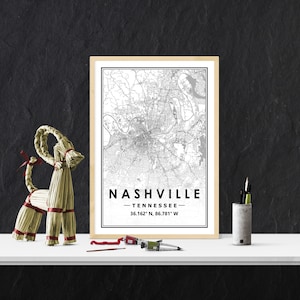 NASHVILLE USA mapa Imprimir decoración minimalista del hogar nórdico escandinavo, Sala de estar, dormitorio, impresión de obras de arte de cocina Impresiones de mapas