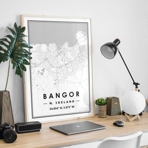 BANGOR Nordirland Karte minimalistische skandinavische Dekoration für Wohnzimmer, Schlafzimmer, Küche