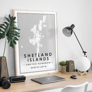 ISLAS SHETLAND Reino Unido mapa minimalista decoración nórdica escandinava del hogar, sala de estar, dormitorio, impresión de obras de arte de cocina