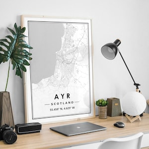 AYR ECOSSE, carte minimaliste scandinave, décoration d'intérieur nordique, impression d'oeuvres d'art pour le salon, la chambre et la cuisine, impressions de cartes