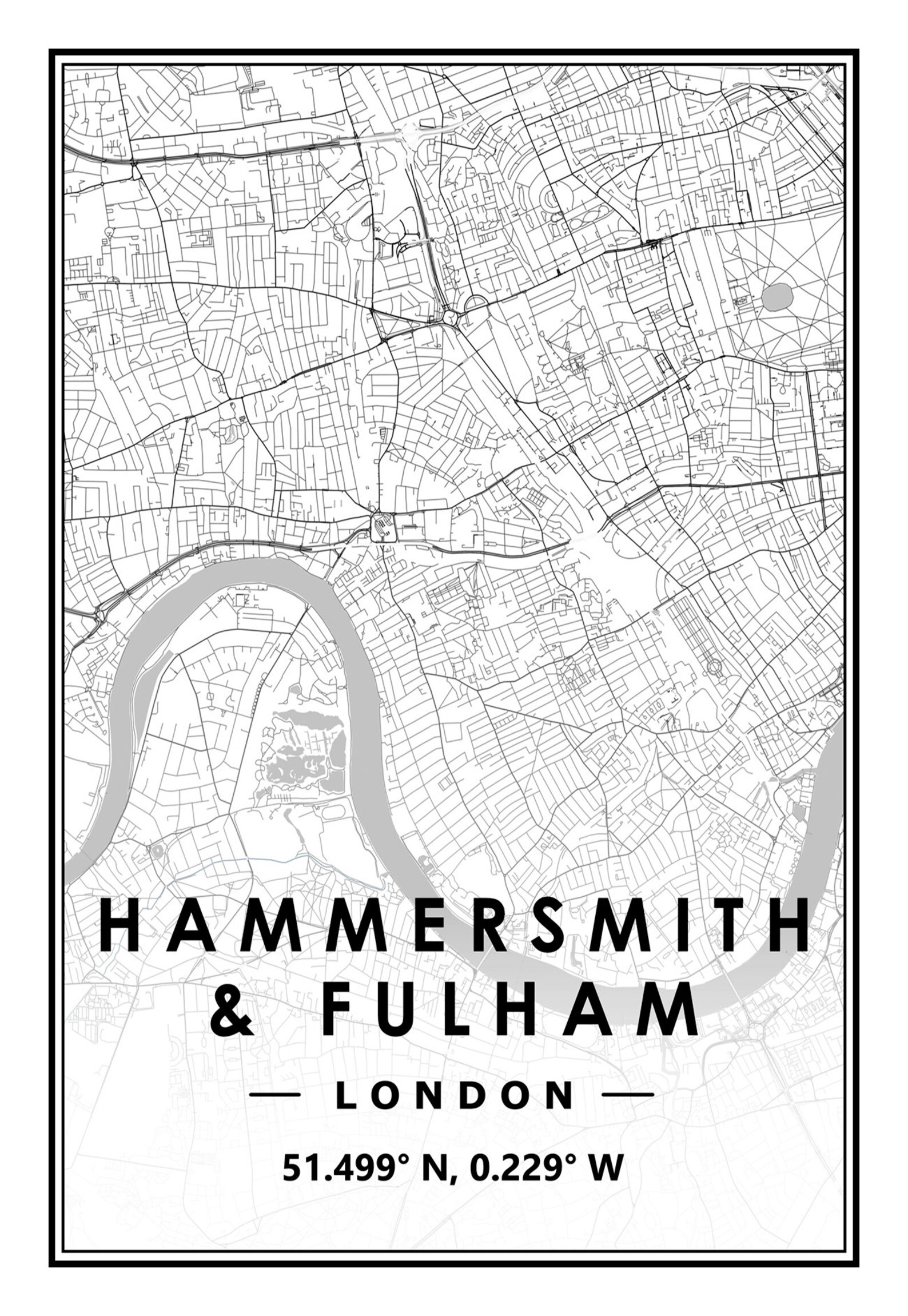 HAMMERSMITH & FULHAM London UK Portrait Map Minimal Etsy UK