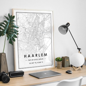 Carte HAARLEM PAYS-BAS minimalisme scandinave, décoration d'intérieur nordique, impression d'oeuvres d'art pour le salon, la chambre et la cuisine