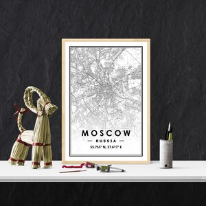 MOSCÚ RUSIA mapa minimalista decoración nórdica escandinava del hogar, sala de estar, dormitorio, impresión de obras de arte de cocina