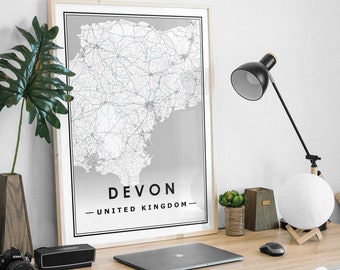 DEVON UK  map minimal Scandinavian Nordic home decoration, Living room, bedroom, kitchen artwork print Map Prints