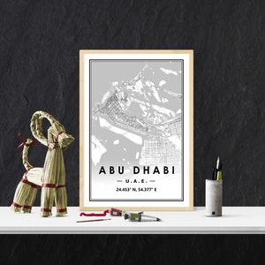 ABU DHABI UAE Karte minimale skandinavische nordische Dekoration, Wohnzimmer, Schlafzimmer, Küche Kunstwerk