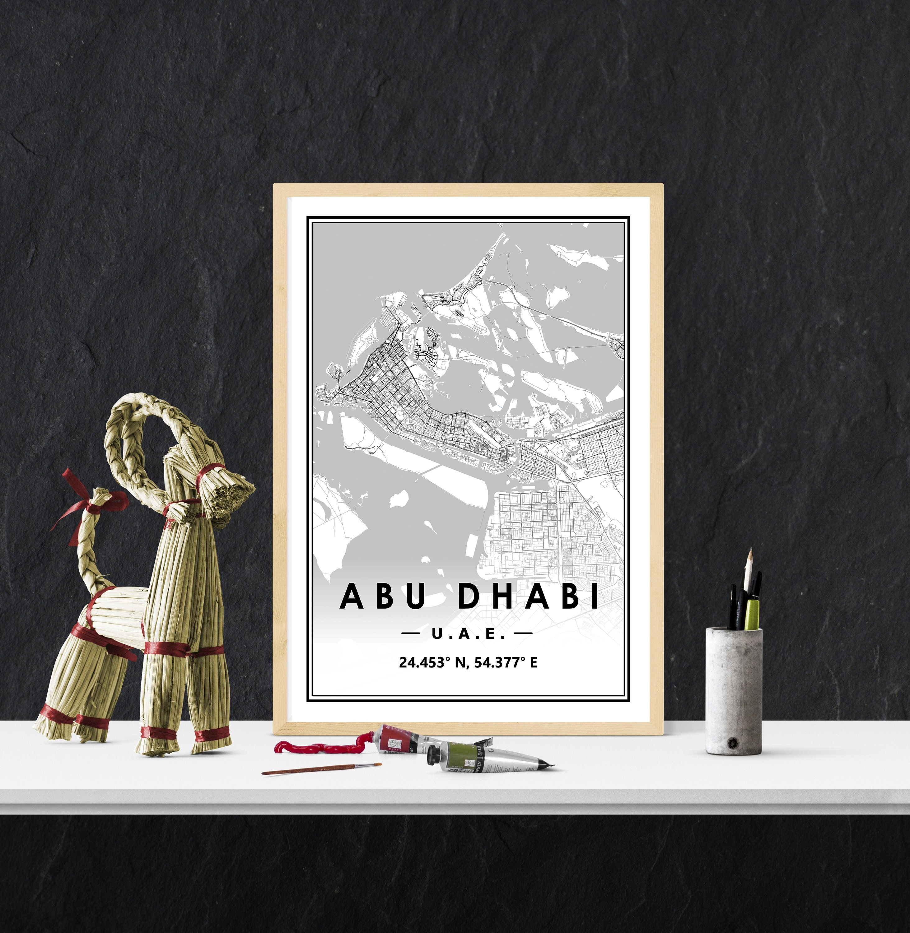 ABU DHABI UAE Portrait Map Minimal Scandinavian Nordic Home - Etsy