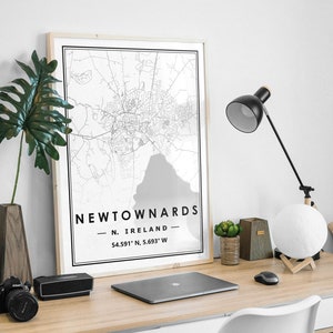 Carte de NEWTOWNARDS IRLANDE DU NORD, décoration minimaliste pour la maison scandinave, impression d'oeuvres d'art pour le salon, la chambre et la cuisine Impressions de cartes