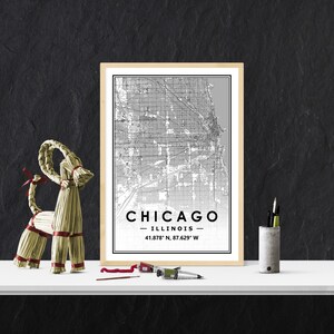 Carte de CHICAGO USA Imprimer décoration minimaliste scandinave nordique pour la maison, salon, chambre à coucher, cuisine impression d'art Map Prints