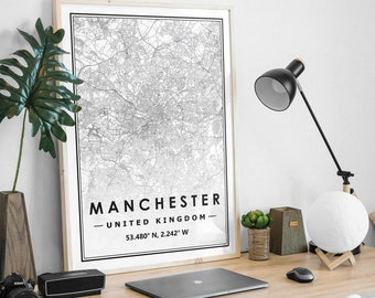 Manchester UK  map Print minimal Scandinavian Nordic home decoration, Living room, bedroom, kitchen artwork print