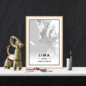 LIMA PERU Karte minimale skandinavische nordische Wohndekoration, Wohnzimmer, Schlafzimmer, Küche Kunstwerk Druck