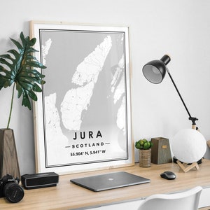 JURA SCOTLAND mapa minimalista decoración nórdica escandinava del hogar, sala de estar, dormitorio, impresión de obras de arte de cocina