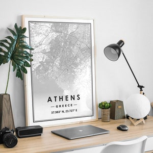 ATHEN GRIECHENLAND Landkarte minimalistische skandinavische Dekoration für Wohnzimmer, Schlafzimmer, Küche