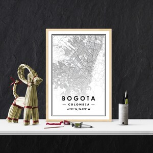 BOGOTA COLOMBIA Karte minimale skandinavische nordische Dekoration, Wohnzimmer, Schlafzimmer, Küche Kunstwerk Druck
