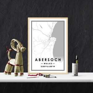 ABERSOCH WALES Karte druckt minimale skandinavische nordische Hauptdekoration, Wohnzimmer, Schlafzimmer, Küchenkunstdruck