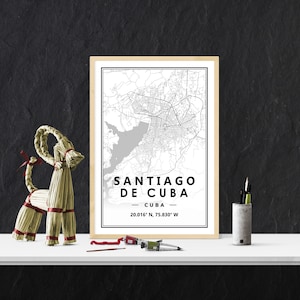 Impression de carte de SANTIAGO DE CUBA, décoration minimaliste scandinave et nordique, impression d'oeuvres d'art pour le salon, la chambre et la cuisine