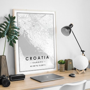 KROATIEN Karte minimale skandinavische nordische Wohndekoration, Wohnzimmer, Schlafzimmer, Küche Kunstwerk Karte Drucke