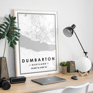 DUMBARTON ECOSSE ROYAUME-UNI carte minimaliste scandinave nordique décoration de la maison, salon, chambre à coucher, impression d'oeuvres d'art de cuisine