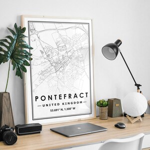 La carte PONTEFRACT UK imprime une décoration minimaliste scandinave nordique pour la maison, salon, chambre à coucher, impression d'œuvres d'art de cuisine
