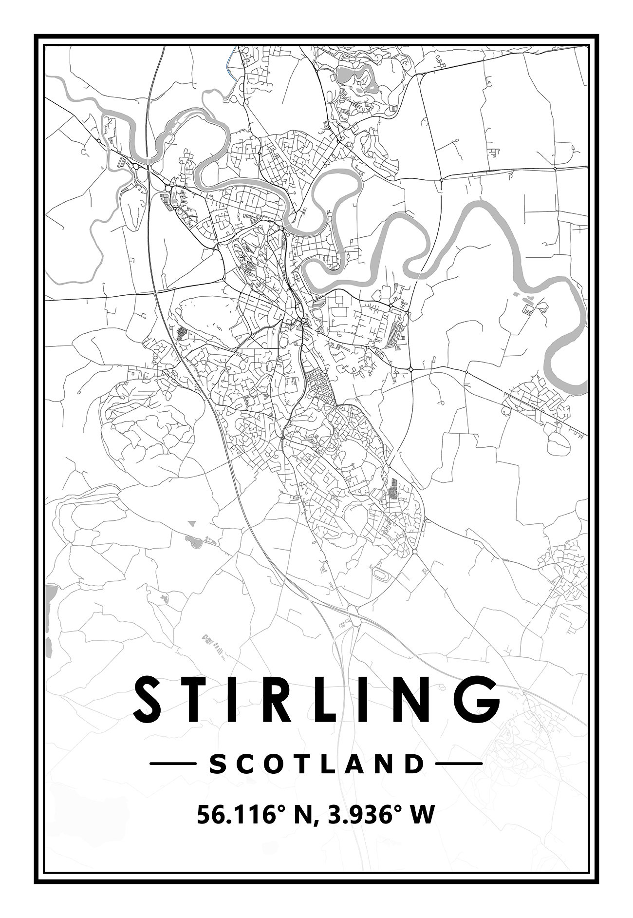 STIRLING SCOTLAND Portrait Map Prints Minimal Scandinavian - Etsy UK