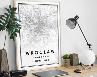 WROCŁAW POLSKA POLAND  map prints minimal Scandinavian Nordic home decoration, Living room, bedroom, kitchen artwork print