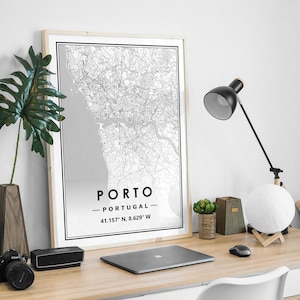 Carte minimaliste de PORTO PORTUGAL, décoration scandinave et nordique pour la maison, impression d'oeuvres d'art pour le salon, la chambre et la cuisine