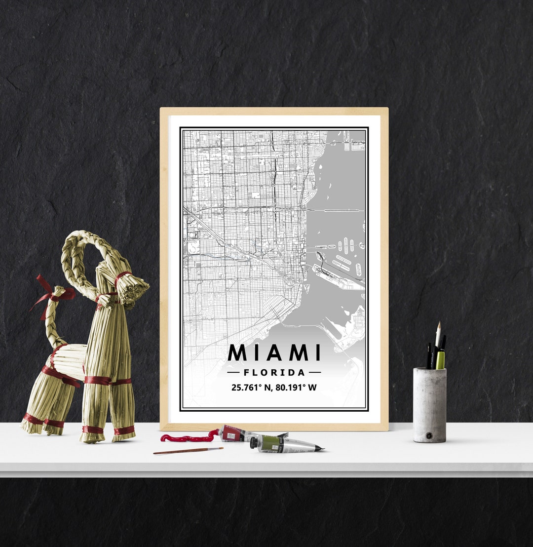 MIAMI USA Map Print Minimal Scandinavian Nordic Home Decoration, Living ...