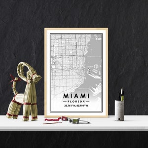 Carte de MIAMI USA Imprimer décoration minimaliste scandinave nordique pour la maison, Salon, chambre à coucher, impression d’œuvres d’art de cuisine