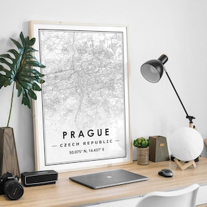 Carte de PRAGUE, RÉPUBLIQUE TCHÈQUE, décoration minimaliste scandinave et nordique, impression d'oeuvres d'art pour le salon, la chambre et la cuisine