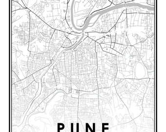 Pune India Portrait Map Minimal Scandinavian Nordic Home Etsy