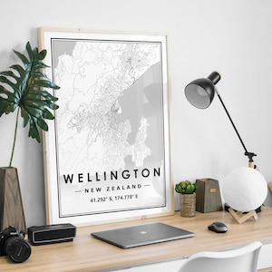 Impression de carte WELLINGTON, NOUVELLE-ZÉLANDE, décoration minimaliste scandinave et nordique, impression d'oeuvres d'art pour le salon, la chambre et la cuisine