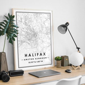 HALIFAX Royaume-Uni, impression de carte minimaliste scandinave, décoration nordique nordique, impression d'oeuvres d'art pour le salon, la chambre et la cuisine