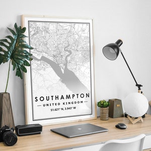 Southampton UK Karte minimale skandinavische nordische Heimdekoration, Wohnzimmer, Schlafzimmer, Küche Kunstwerk Druck