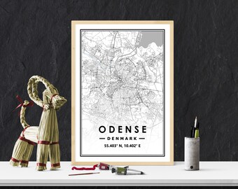 ODENSE DENMARK  map minimal Scandinavian Nordic home decoration, Living room, bedroom, kitchen artwork print Map Prints
