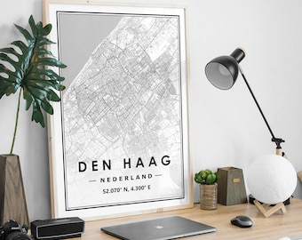 DEN HAAG NETHERLANDS  map minimal Scandinavian Nordic home decoration, Living room, bedroom, kitchen artwork print Map Prints