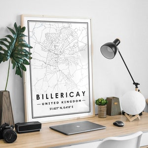BILLERICAY UK carte minimaliste scandinave décoration de la maison nordique, salon, chambre à coucher, impression d’œuvres d’art de cuisine