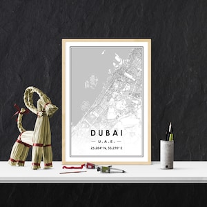 DUBAI UAE Karte minimalistische skandinavische Wohndekoration, Wohnzimmer, Schlafzimmer, Küche, Wandbild