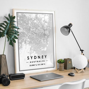 SYDNEY AUSTRALIA Kartendruck minimale skandinavische nordische Dekoration, Wohnzimmer, Schlafzimmer, Küche Kunstwerk