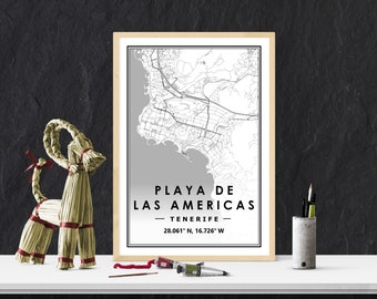 PLAYA De Las AMERICAS TENERIFE  map minimal Scandinavian Nordic home decoration, Living room, bedroom, kitchen artwork print