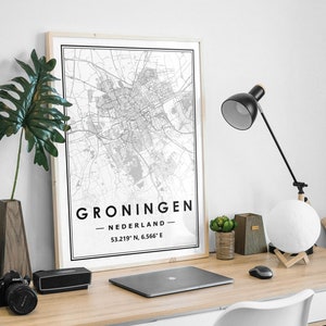 GRONINGEN NIEDERLANDE Landkarte minimalistische skandinavische Dekoration für Wohnzimmer, Schlafzimmer, Küche