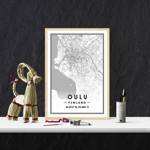 OULU FINLANDE carte minimaliste scandinave nordique décoration de la maison, salon, chambre à coucher, impression d'oeuvres d'art de cuisine