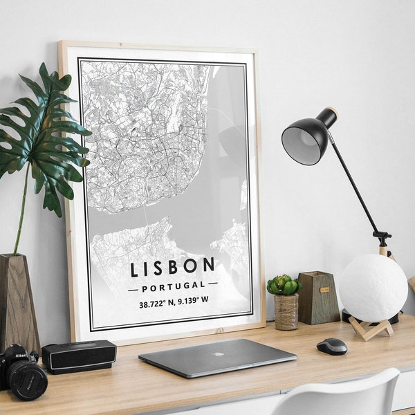 LISBON PORTUGAL Portrait map prints minimal Scandinavian Nordic home decoration, Living room, bedroom, kitchen artwork print