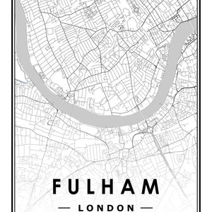 FULHAM LONDON UK Portrait Map Prints Minimal Scandinavian - Etsy UK