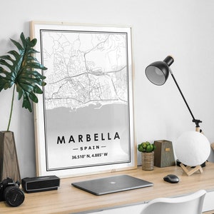 MARBELLA ESPAGNE, carte minimaliste scandinave, décoration d'intérieur nordique, impression d'oeuvres d'art pour le salon, la chambre et la cuisine