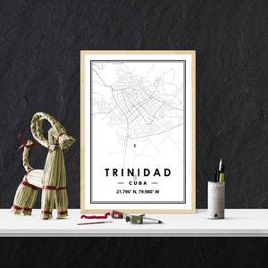 TRINIDAD CUBA carte minimaliste scandinave décoration de la maison nordique, salon, chambre à coucher, cuisine impression d’art Map Prints