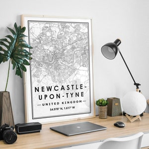 Newcastle-Upon-Tyne UK Karte Druck minimalistische skandinavische Dekoration für Wohnzimmer, Schlafzimmer, Küche und Wohnzimmer
