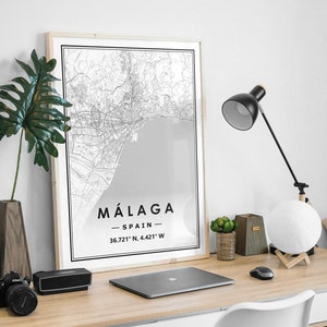 La carte de MALAGA ESPAGNE imprime une décoration minimaliste scandinave nordique pour la maison, salon, chambre à coucher, impression d'œuvres d'art de cuisine