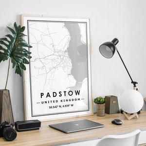 PADSTOW UK Karte minimale skandinavische Dekoration für Wohnzimmer, Schlafzimmer, Küche und Wohnzimmer
